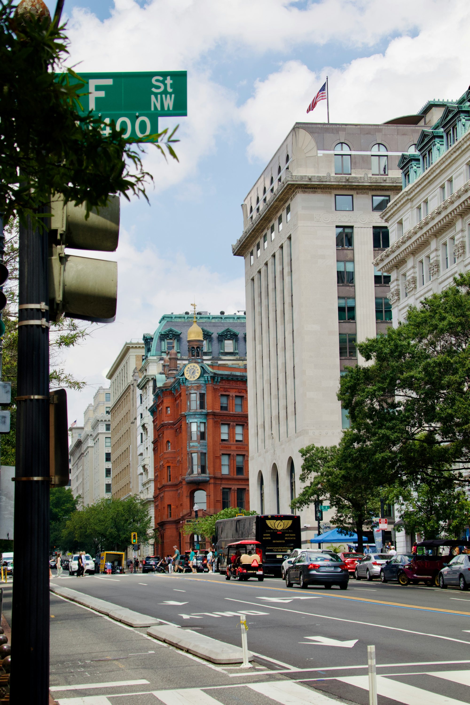 Washington, DC street with buildings and traffic