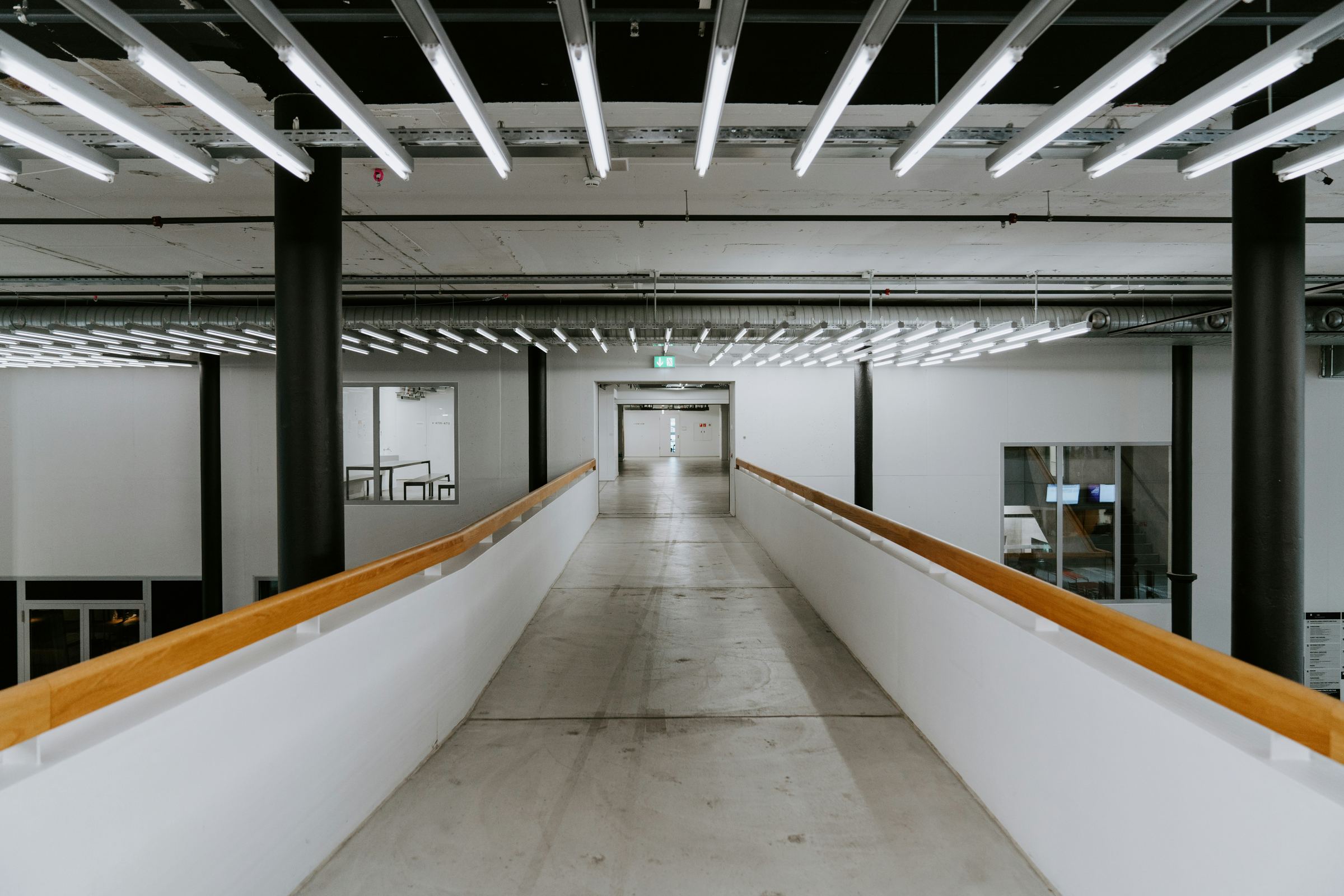 Clean, modern commercial interior corridor